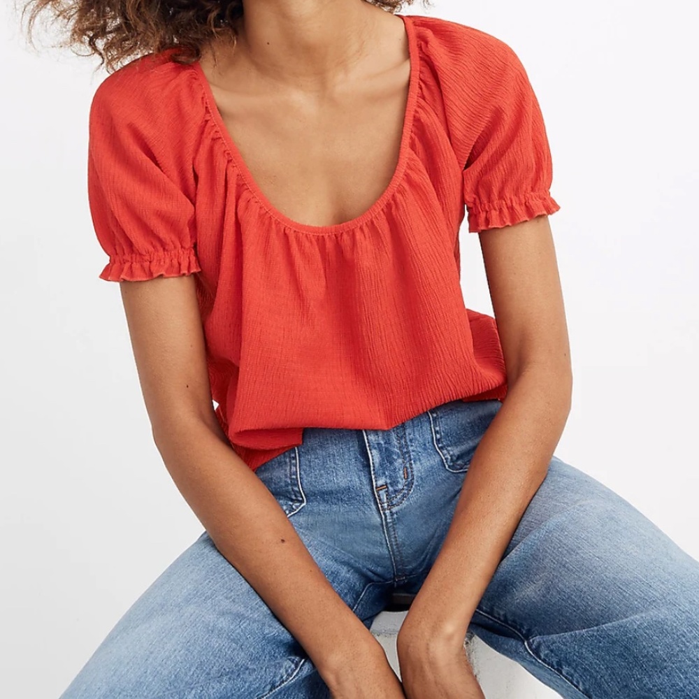 Madewell Texture & Thread NWOT Small Red Peasant Top - Picture 7 of 9